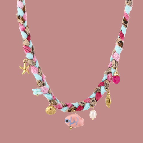 NECKLACE BRAIDED FISH - PINK