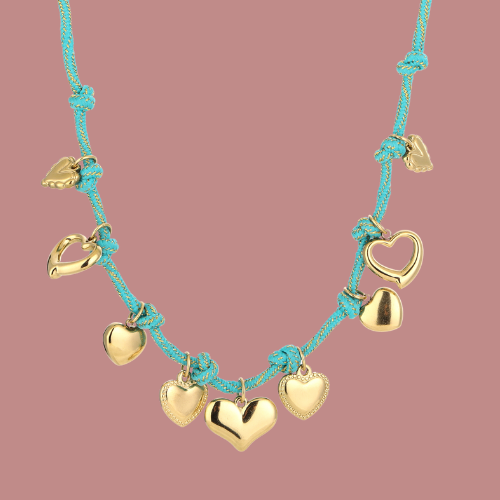 NECKLACE ROPE HEART - TURQUOISE